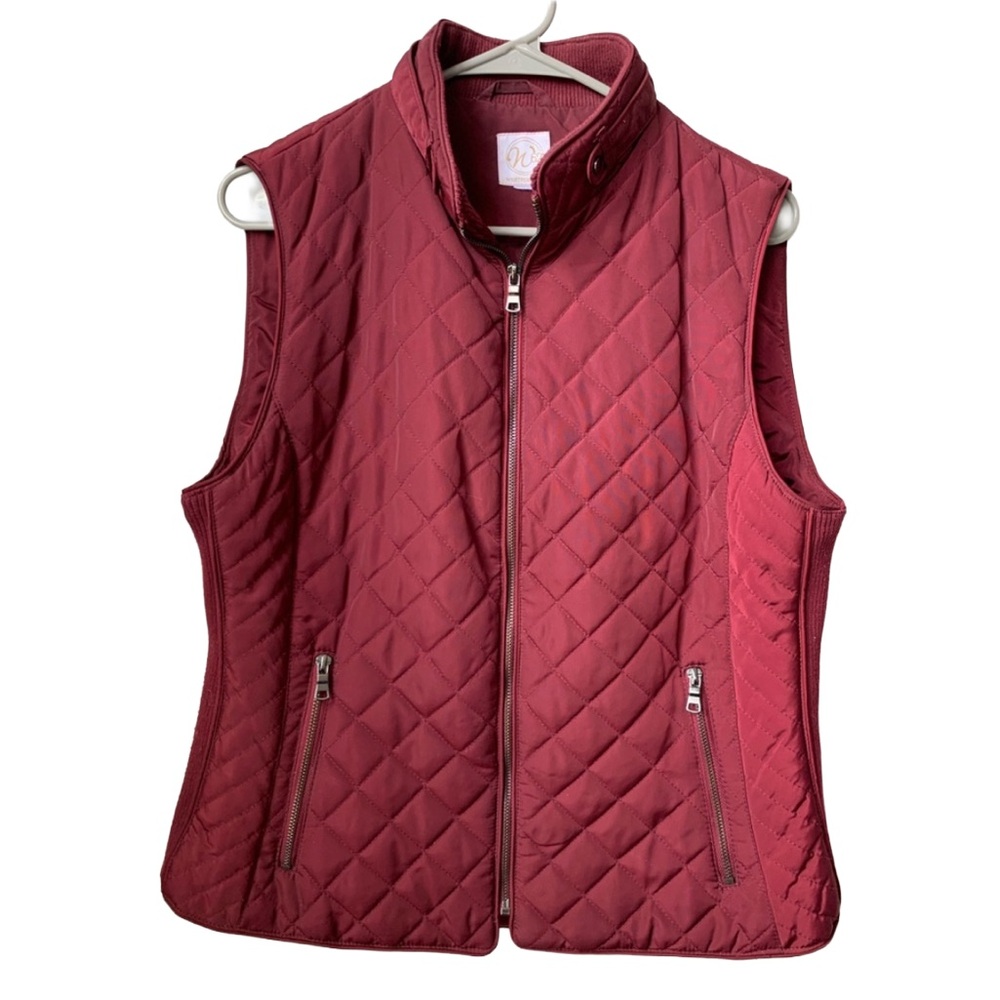 WESTPORT Burgundy Red Sleeveless Full Zipper Front Closure Quilted Lined Jacket